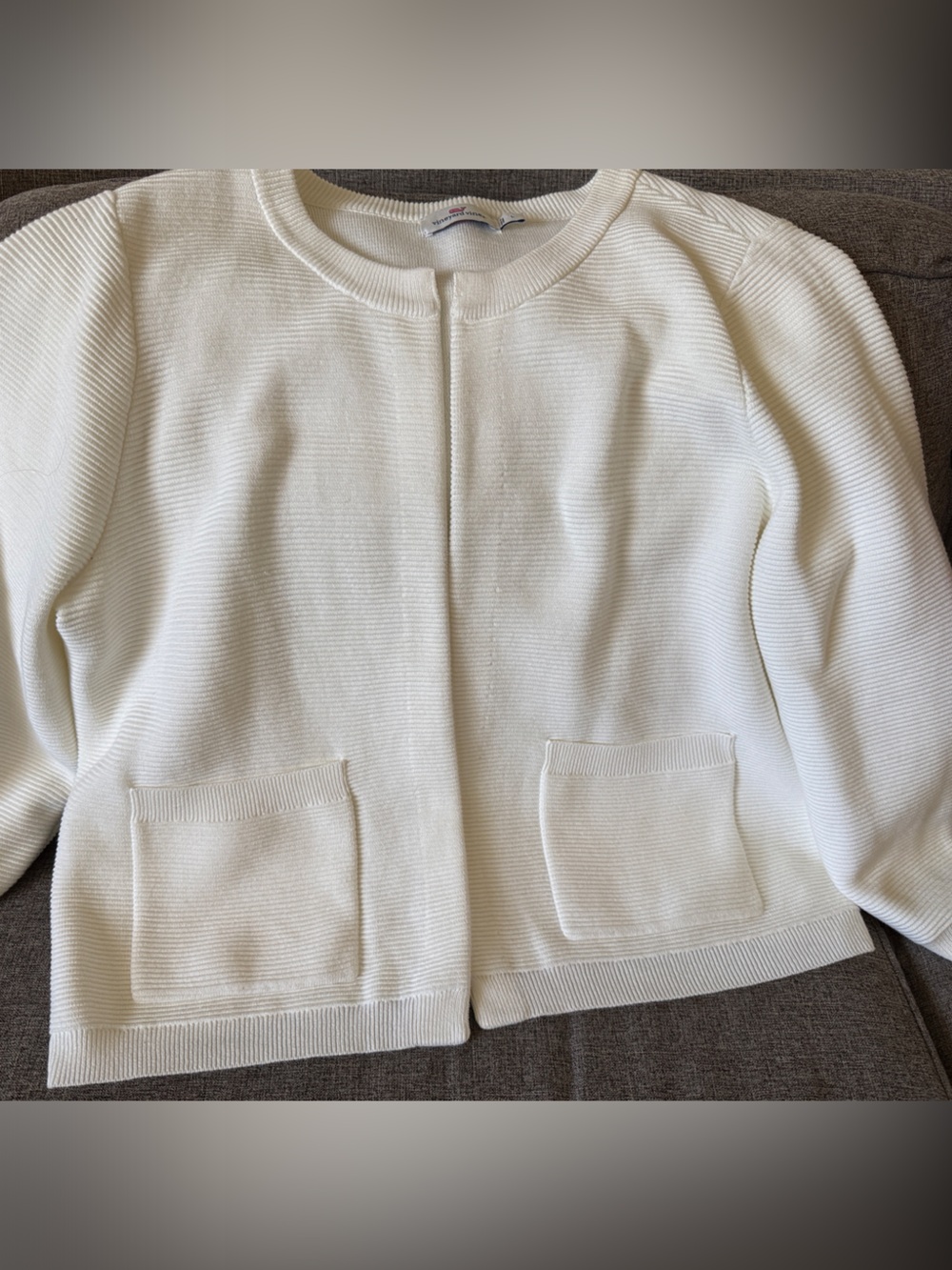 Vineyard Vines Cream Knit Cropped Pocket Jacket, Woman Size L